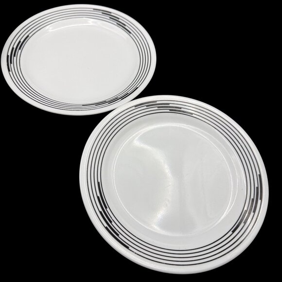 2 Corelle By Corning Discontinued Optic Black & White Striped Salad Plates 7.25” - Picture 1 of 3